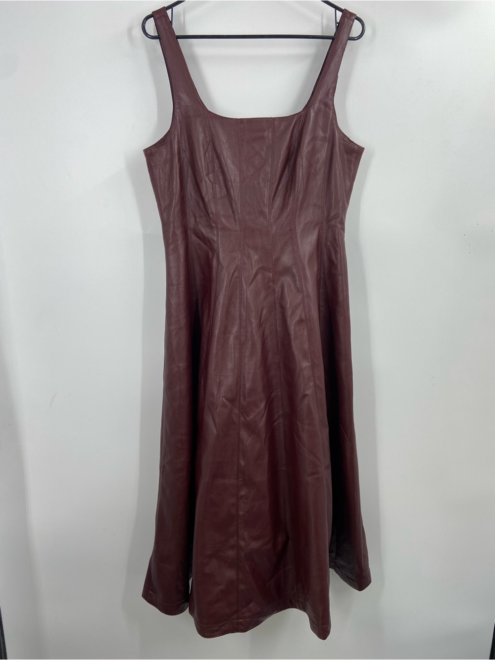 NWT 7 For All Mankind Women's Size Large Red Brown Soft Faux Leather Midi Dress